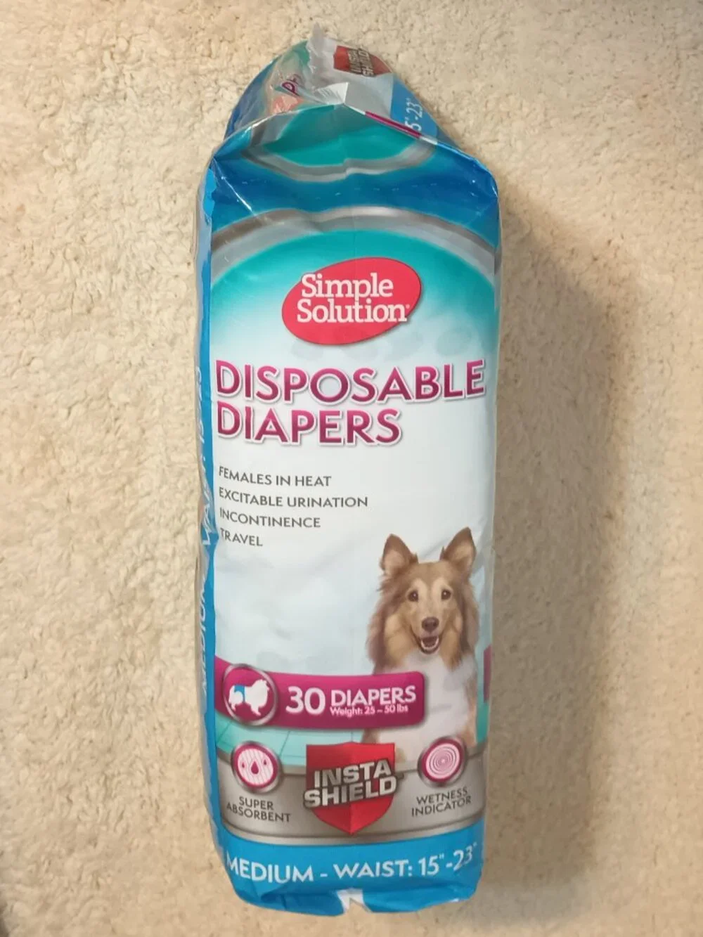 NEW~ Simple Solution Disposable Female Dog Diapers, Med. 15